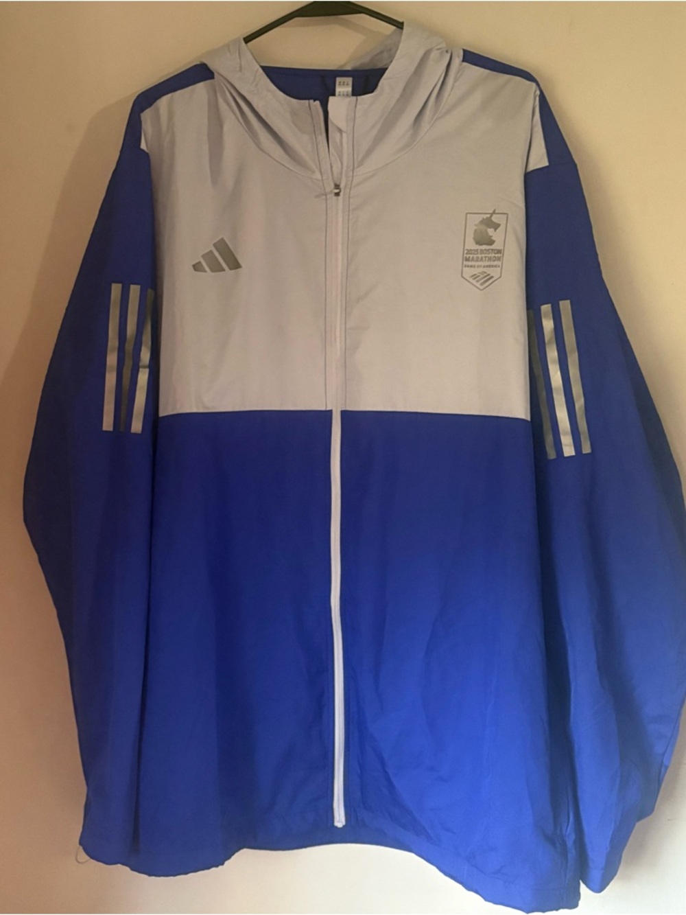 adidas Blue and White Hooded Windbreaker Jacket